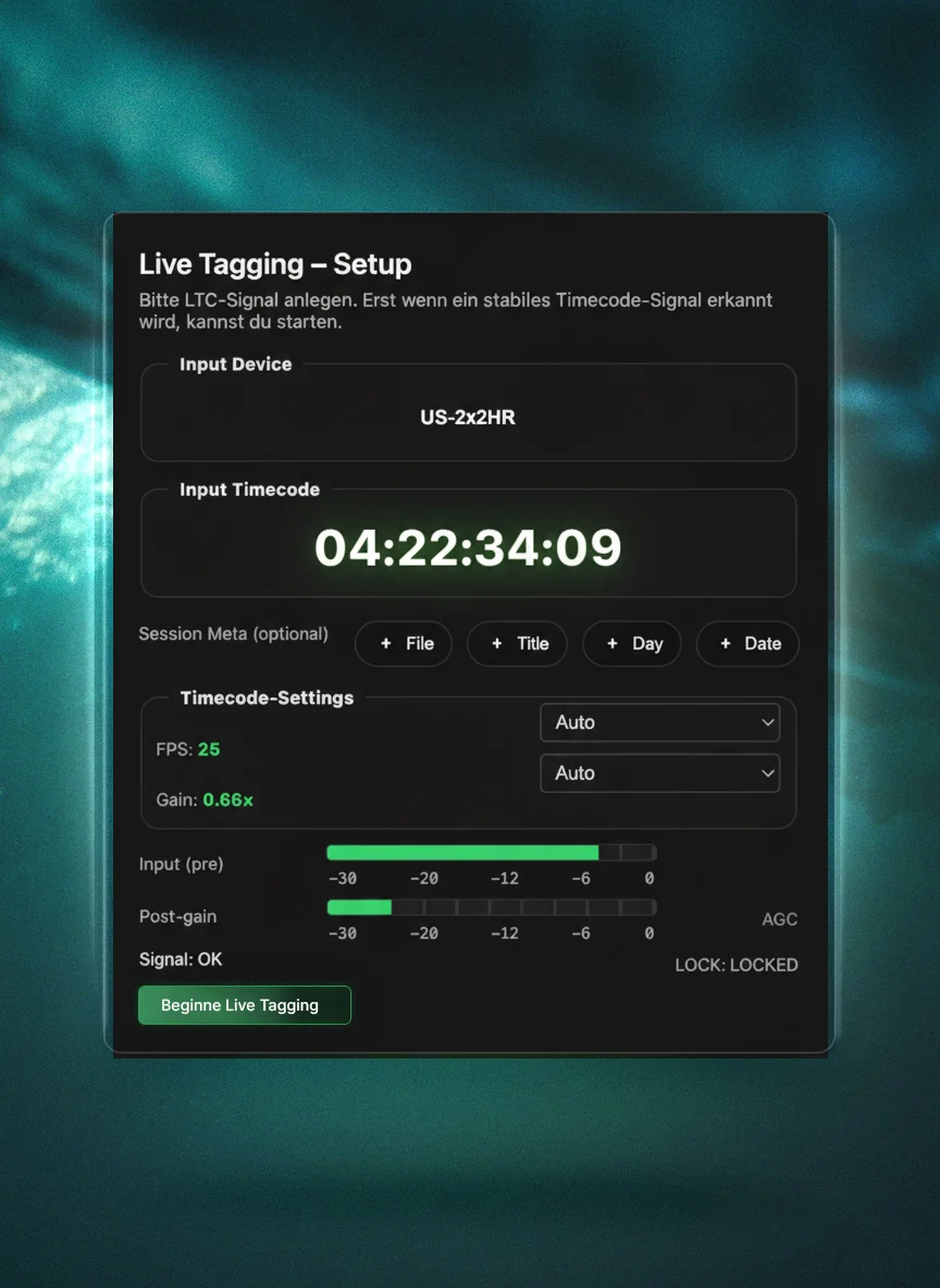MarkitLive Oberfläche als Set Logging App auf dem iPad